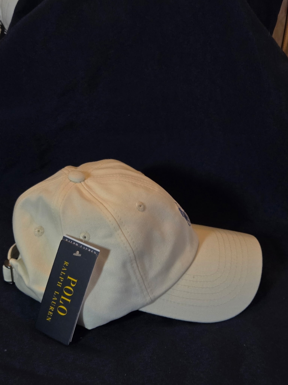 Polo by Ralph Lauren Cream Cap with Blue Pony Embroidery - Picture 3 of 4